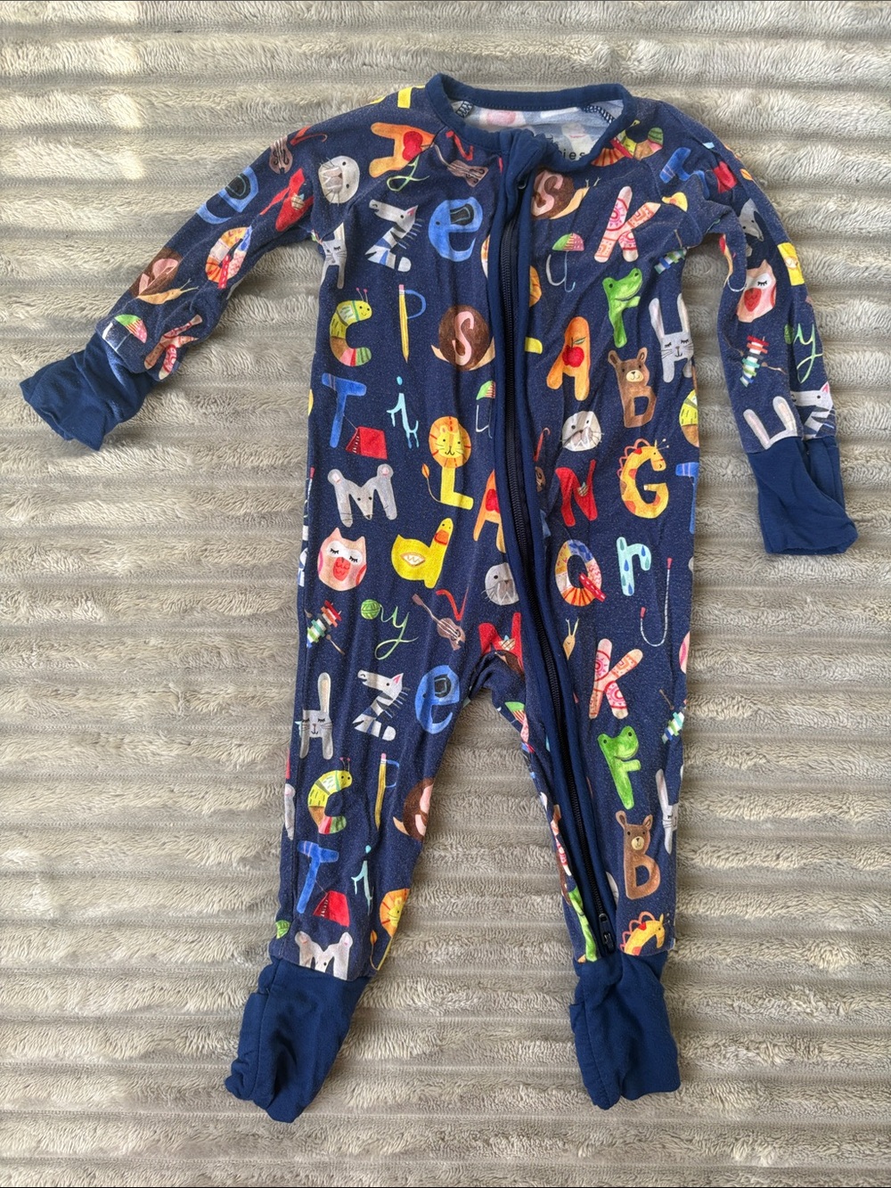 Little Sleepies Navy Alphabet Animal One-Piece Footed Pajamas